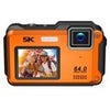 Aries SplashCam Pro 64MP Waterproof Digital Camera - Dual Display, WiFi, 16X Zoom (Orange) Orange